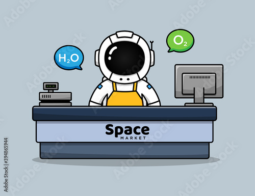 Cute astronaut working as a cashier
