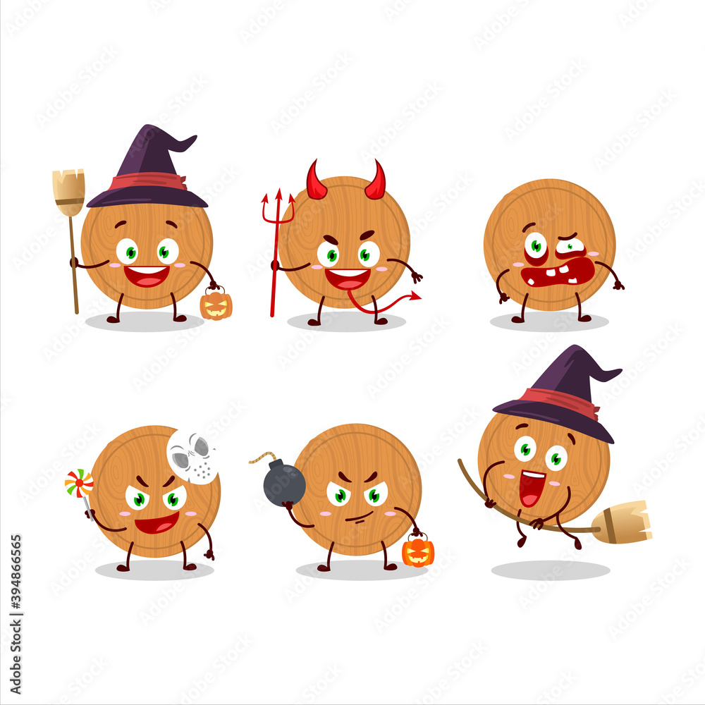 Halloween expression emoticons with cartoon character of circle wood  cutting board Stock Vector | Adobe Stock