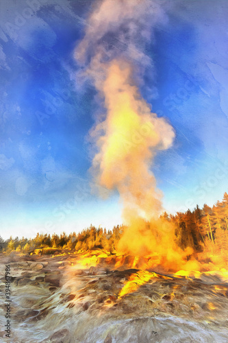 Norris Geyser Basin colorful painting looks like picture, Yellowstone National Park, USA.