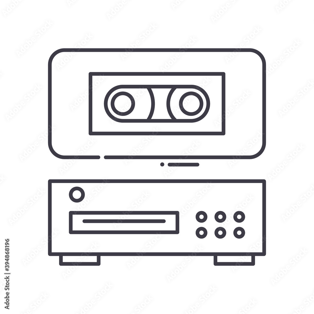 Video tape player icon, linear isolated illustration, thin line vector, web design sign, outline concept symbol with editable stroke on white background. Video tape player icon, linear isolated illustration, thin line vector, web design sign, outline concept symbol with editable stroke on white background.