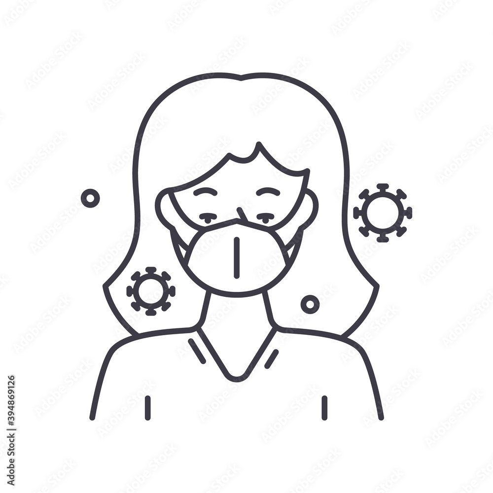 Wear a mask image icon, linear isolated illustration, thin line vector, web design sign, outline concept symbol with editable stroke on white background. Wear a mask image icon, linear isolated illustration, thin line vector, web design sign, outline concept symbol with editable stroke on white background.