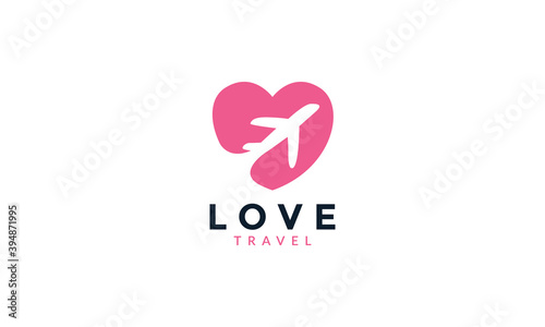 transportation sky airplane travel with love logo vector icon illustration design