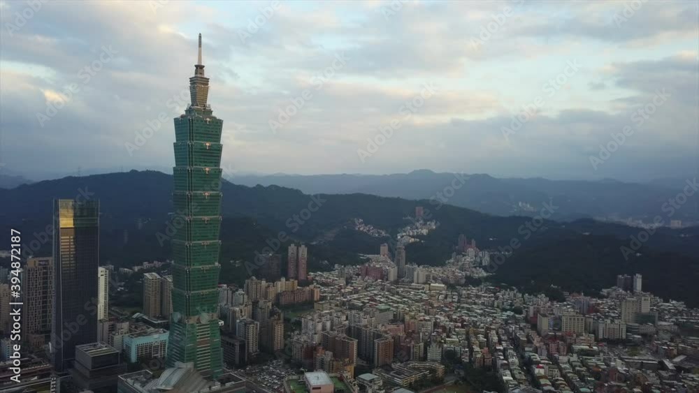 taiwan sunset time sky taipei city center famous tower aerial panorama 4k taiwan sunset time sky taipei city center famous tower aerial panorama 4k