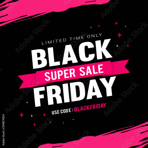 Black Friday Super Sale Vector illustration. Black and Pink theme  limited offer