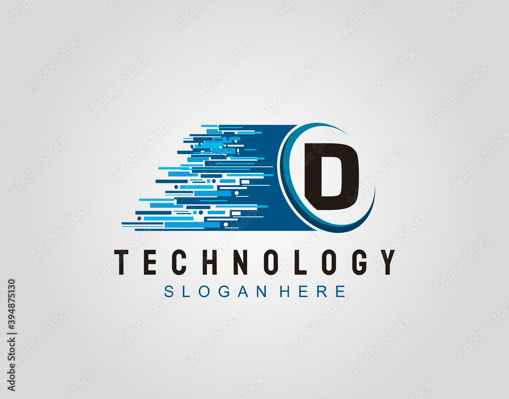 Motion Speed Line Techno Letter D Logo Vector Design. Stock Vector ...