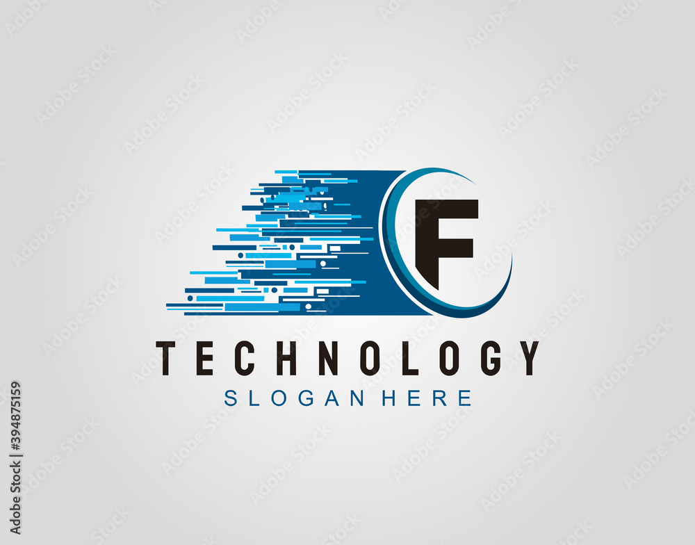 Motion Speed Line Techno Letter F Logo Vector Design. Stock Vector ...