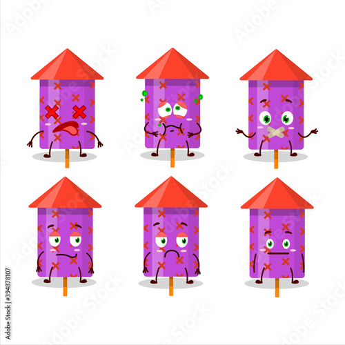 Purple firecracker cartoon character with nope expression