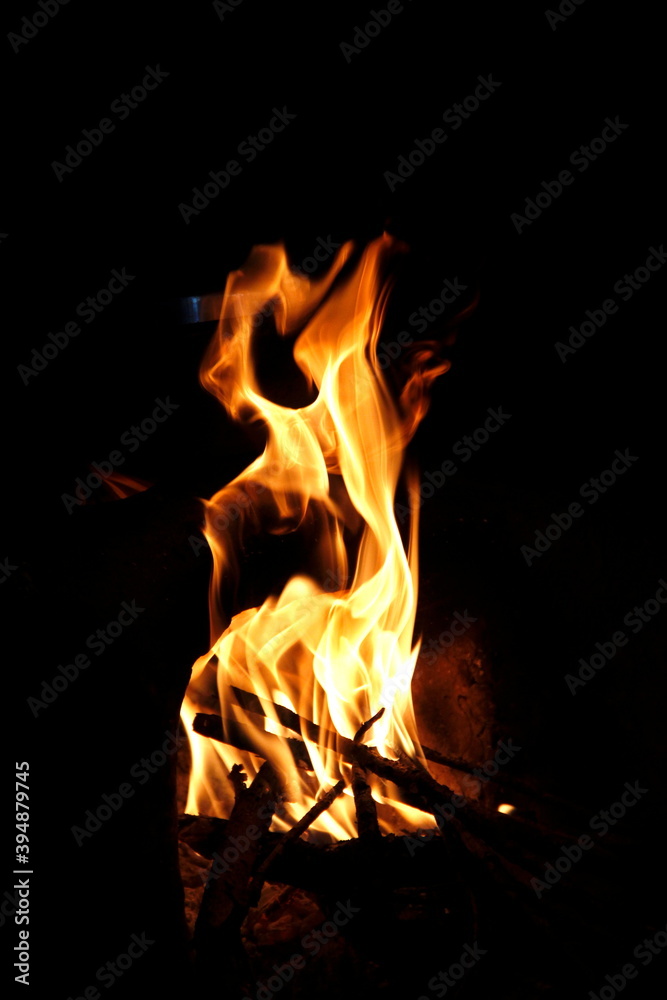 Bonfire cackling at a camp