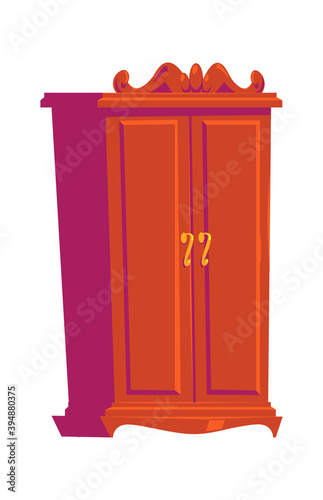 Retro wardrobe  wooden furniture  interior element cartoon vector isolated illustration