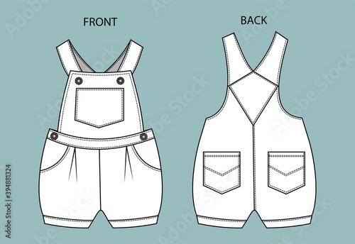  overall for kids front and back view.  overall isolated.