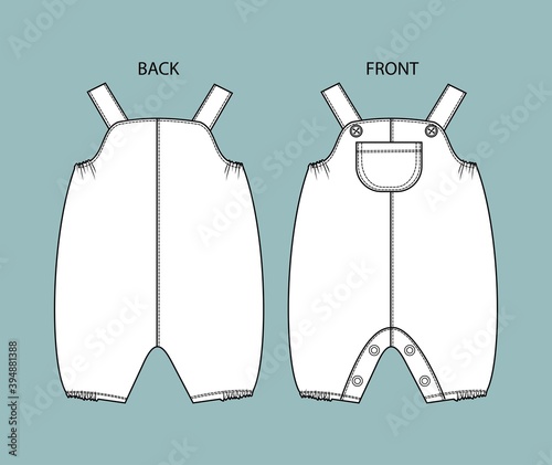  overall for kids front and back view.  overall isolated.