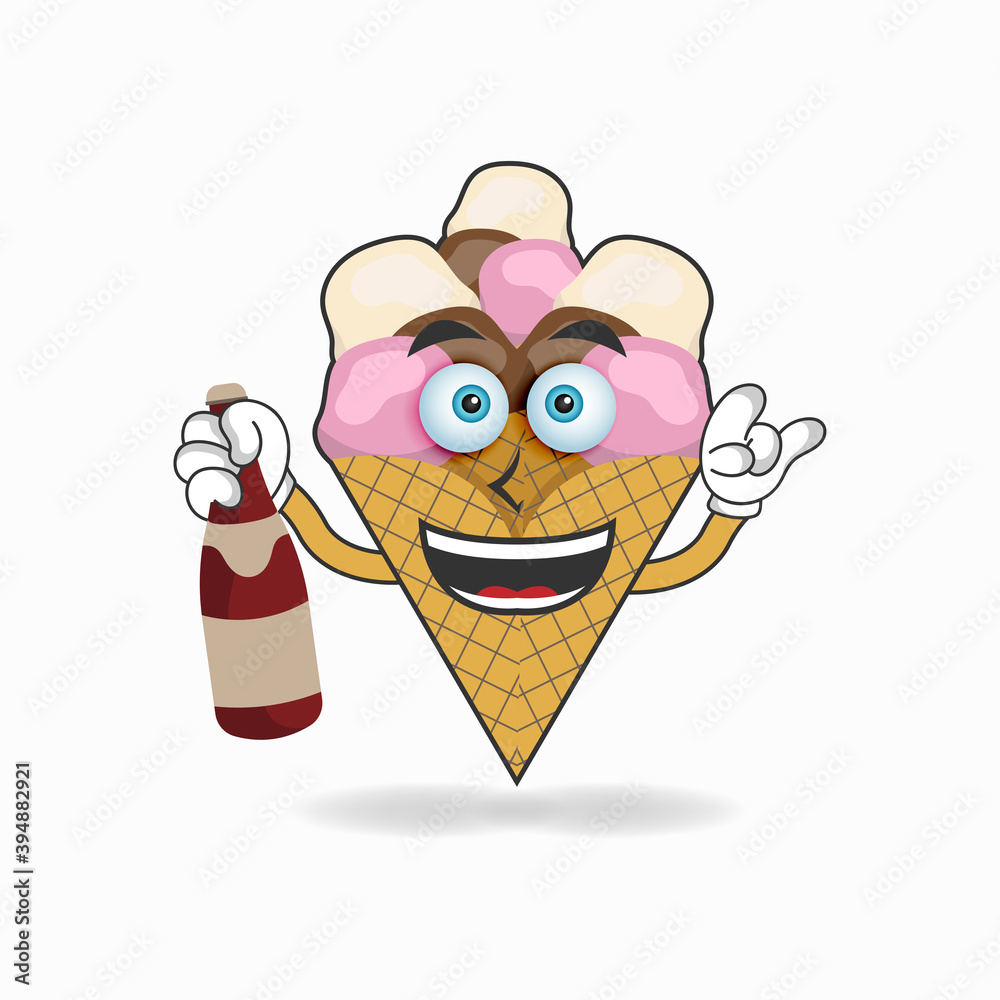 Fototapeta premium Ice Cream mascot character holding a bottle. vector illustration
