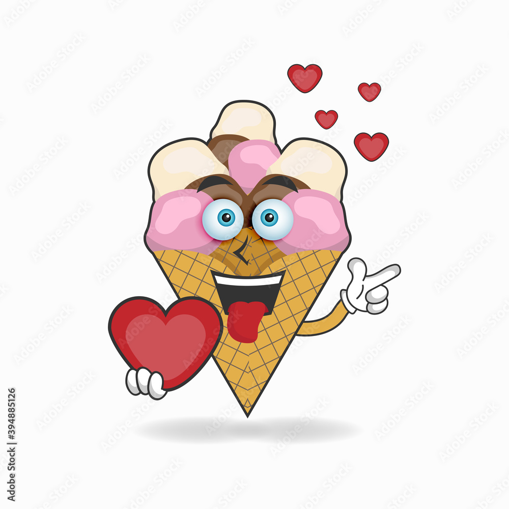 Fototapeta premium Ice Cream mascot character holding a love icon. vector illustration