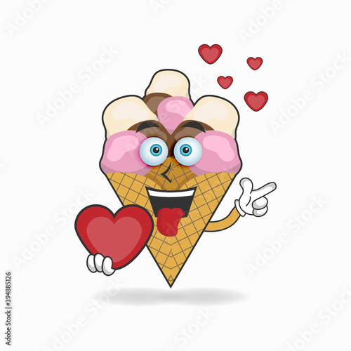 Ice Cream mascot character holding a love icon. vector illustration