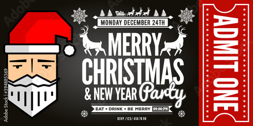 Christmas and New Year Party Ticket Invitation. Vector illustration