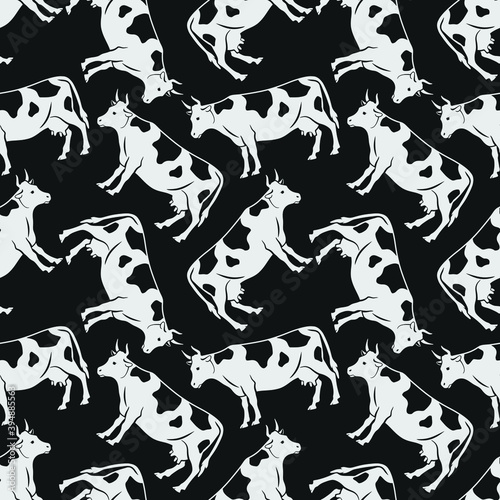 Seamless pattern with cows. Vector illustration.