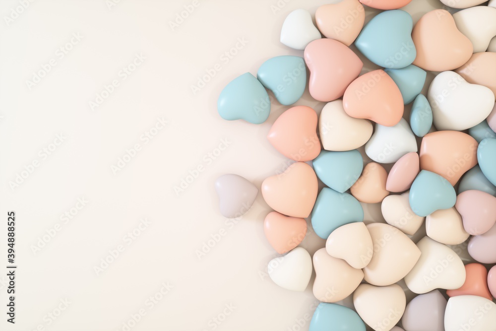 Valentine's Day. Wedding day. Relationship anniversary. Bright background with hearts. 3d rendering of hearts, holiday card without inscriptions Valentine's Day. Wedding day. Relationship anniversary. Bright background with hearts. 3d rendering of hearts, holiday card without inscriptions