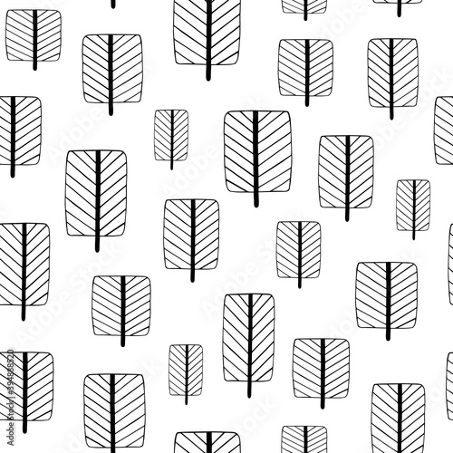 simple Doodle leaves seamless pattern,vector stylized leaves in Scandinavian style.background for postcards,textiles