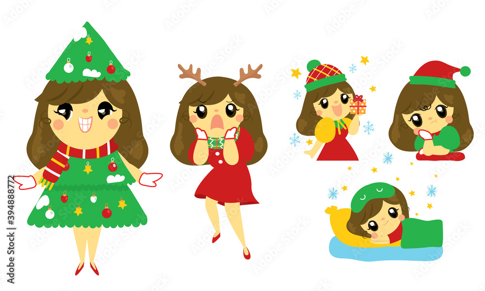 Cute girl cartoon vector for Christmas