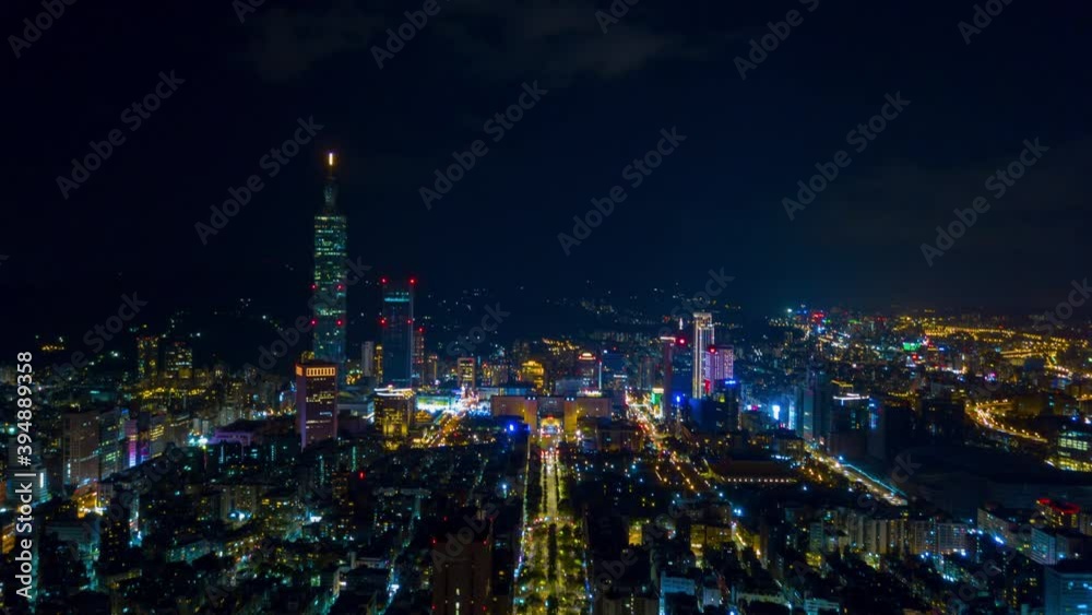 night illuminated taipei cityscape famous tower aerial panorama 4k timelapse taiwan night illuminated taipei cityscape famous tower aerial panorama 4k timelapse taiwan