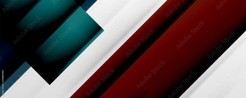 Geometric abstract backgrounds with shadow lines, modern forms, rectangles, squares and fluid gradients. Bright colorful stripes cool backdrops - obrazy, fototapety, plakaty 