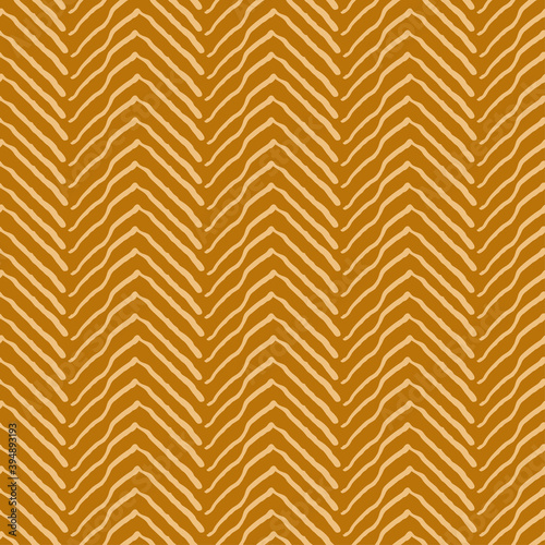 Vector chevron abstract pattern with hand-drawn lines on a yellow background. Simple seamless illustration for wallpaper, wrapping paper, fabric design