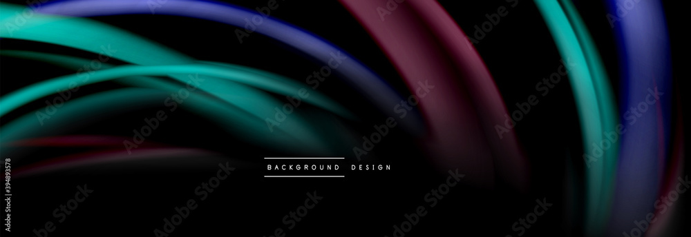 Dynamic motion abstract background. Color blurred stripes on black. Wave liquid lines poster. Vector illustration Dynamic motion abstract background. Color blurred stripes on black. Wave liquid lines poster. Vector illustration