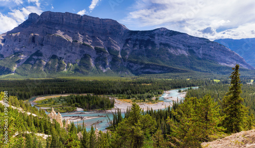 Turquoise river running through the valley in Banff Alberta Canada