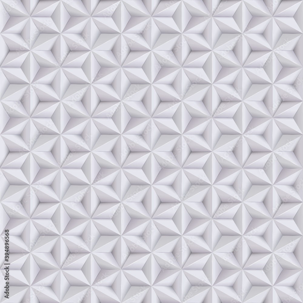 Naklejka Abstract white, grey background, 3d paper seamless pattern with stars, geometric texture