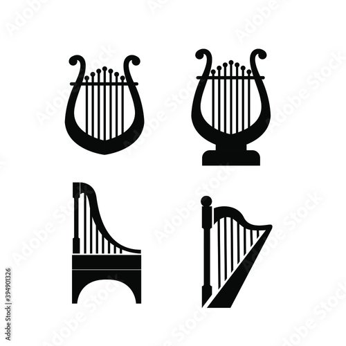 set collection luxury classic lyre harp type and shape vector icon flat design isolated background
