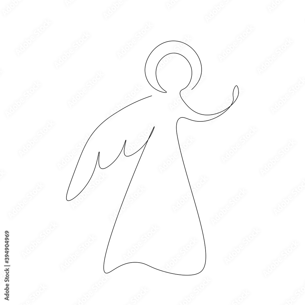 Christmas card with angel and stars drawing. Vector illustration