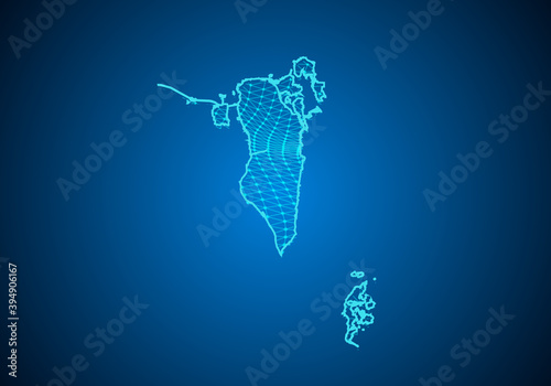 Abstract digital map of bahrain with particles dots and line. polygonal network business. Wireframe landscape background. Big Data. 3d futuristic. Global network connection.