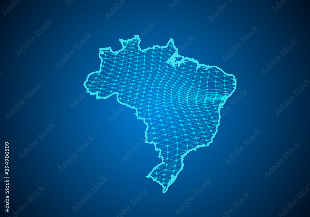 Abstract digital map of brazil with particles dots and line. polygonal network business. Wireframe landscape background. Big Data. 3d futuristic. Global network connection.