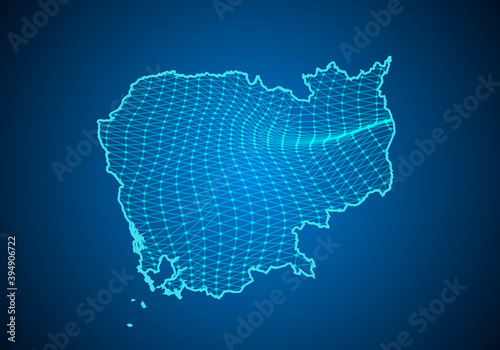 Abstract digital map of cambodia with particles dots and line. polygonal network business. Wireframe landscape background. Big Data. 3d futuristic. Global network connection.