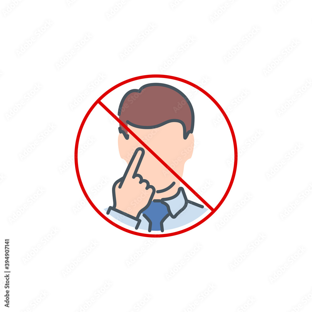 do not touch your face with dirty hands single line icon isolated on white. Perfect outline symbol Prevention Coronavirus Covid 19 pandemic banner. Quality design warning element with editable Stroke