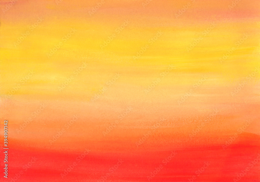 Abstract watercolor background. Gradient orange-yellow-soft pink hand-painted. Smooth color transition.