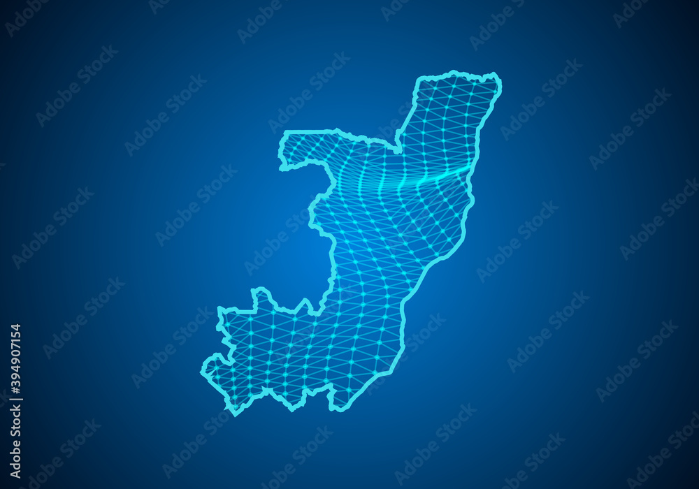 Abstract digital map of congo with particles dots and line. polygonal network business. Wireframe landscape background. Big Data. 3d futuristic. Global network connection.