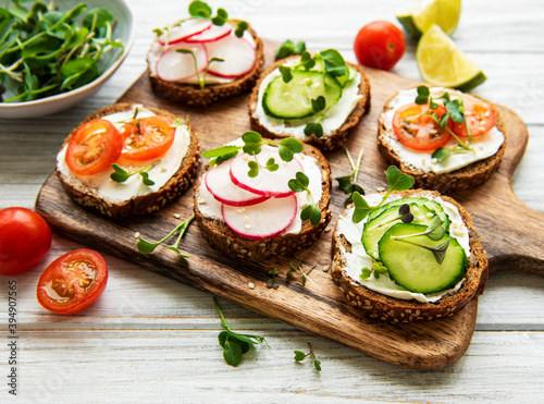 Sandwiches with healthy vegetables and micro greens