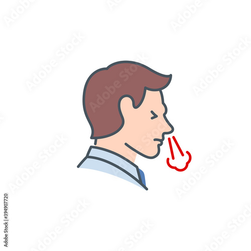 shortness of breath head of sick man without a mask single line icon isolated on white. Perfect outline symbol Signs and symptoms Coronavirus Covid 19 pandemic banner. element with editable Stroke