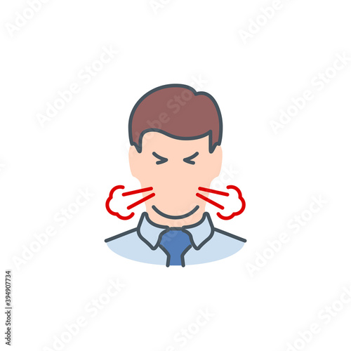 shortness of breath head of sick man without a mask single line icon isolated on white. Perfect outline symbol Signs and symptoms Coronavirus Covid 19 pandemic banner. element with editable Stroke