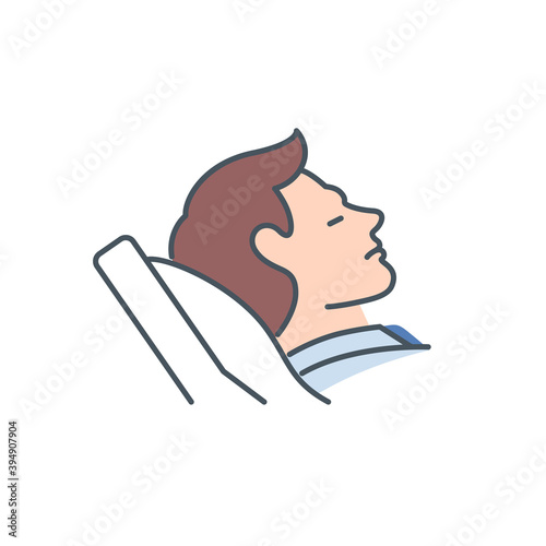 fatigue and fast fatiguability Signs and symptoms Coronavirus single line icon isolated on white. Perfect outline symbol symptoms Covid 19 pandemic banner. element rest in bed with editable Stroke photo