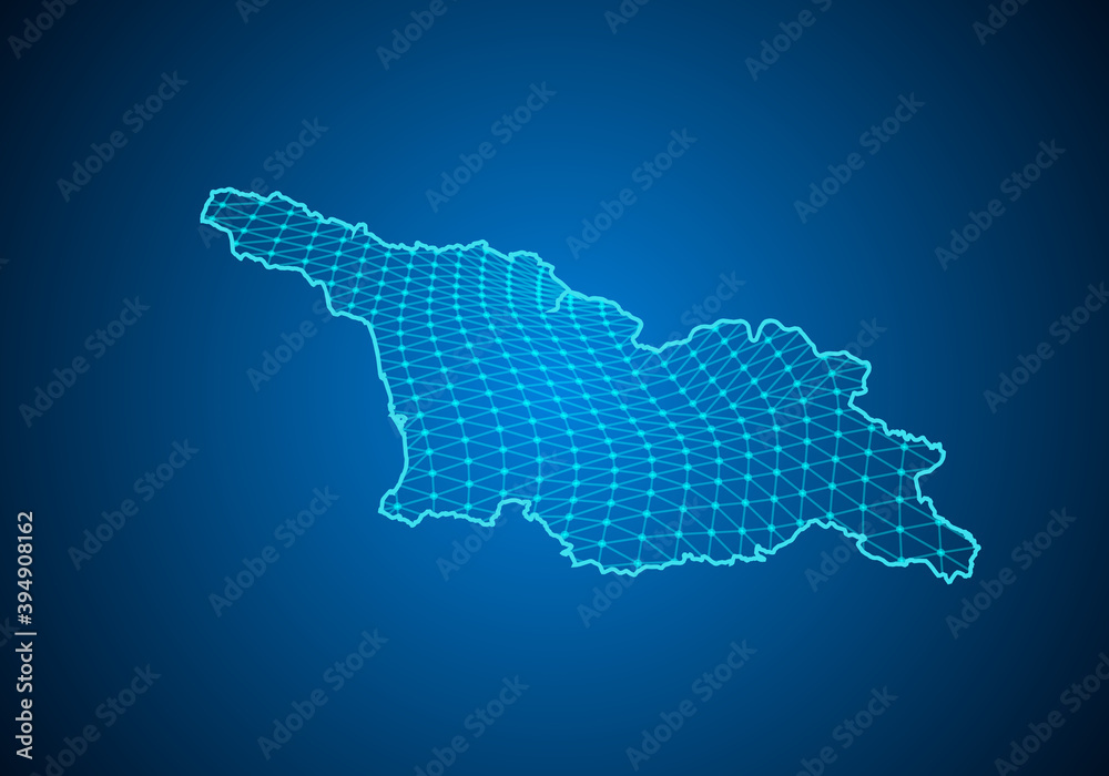 Abstract digital map of georgia South Ossetia with particles dots and line. polygonal network business. Wireframe landscape background. Big Data. 3d futuristic. Global network connection.