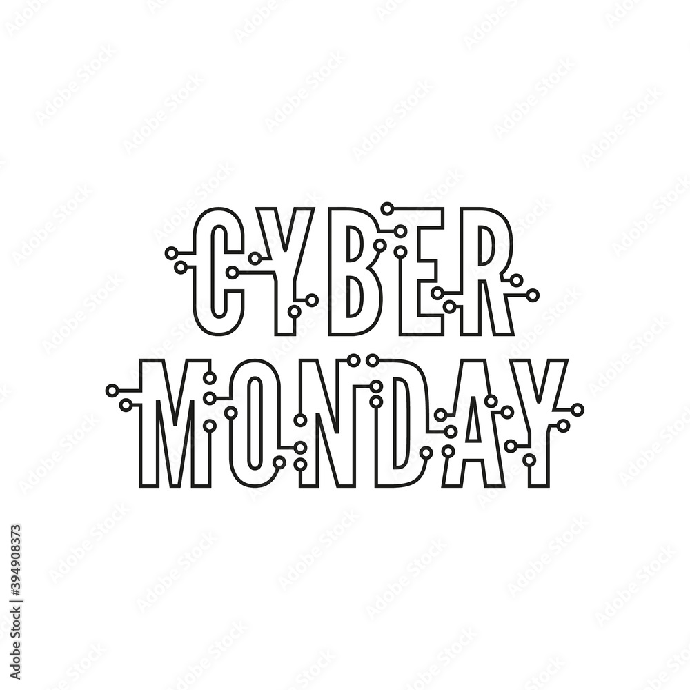 Cyber Monday with tech circuit board texture. Vector inscription cyber monday on white background.