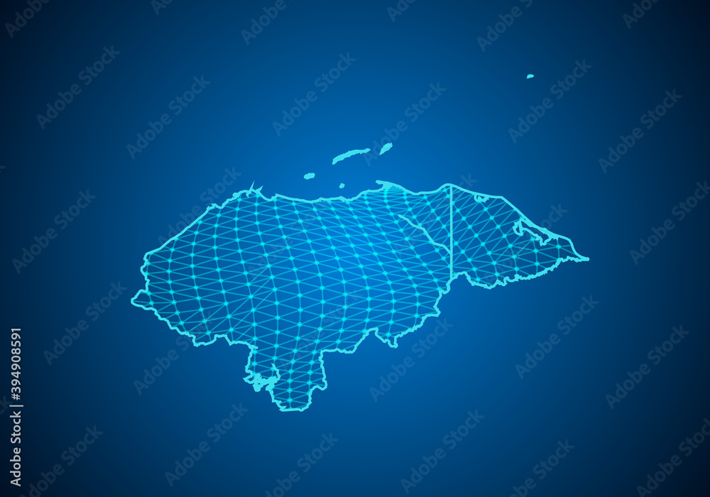 Abstract digital map of honduras with particles dots and line. polygonal network business. Wireframe landscape background. Big Data. 3d futuristic. Global network connection.