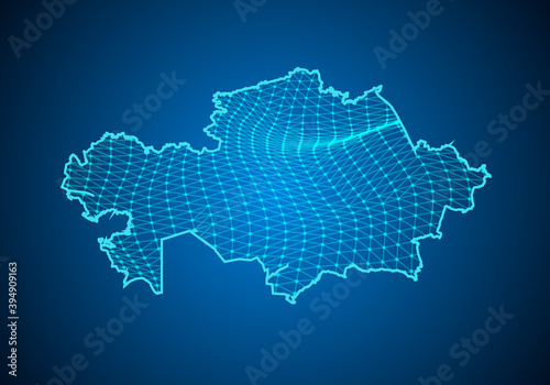 Abstract digital map of kazakhstan with particles dots and line. polygonal network business. Wireframe landscape background. Big Data. 3d futuristic. Global network connection.