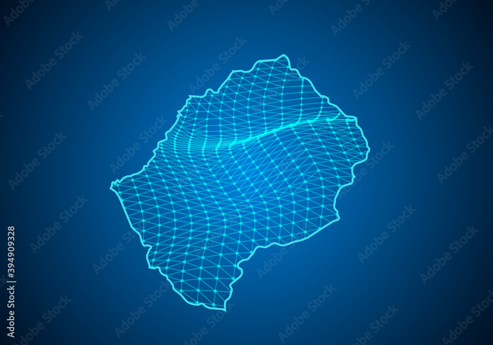 Abstract digital map of lesotho with particles dots and line. polygonal network business. Wireframe landscape background. Big Data. 3d futuristic. Global network connection.