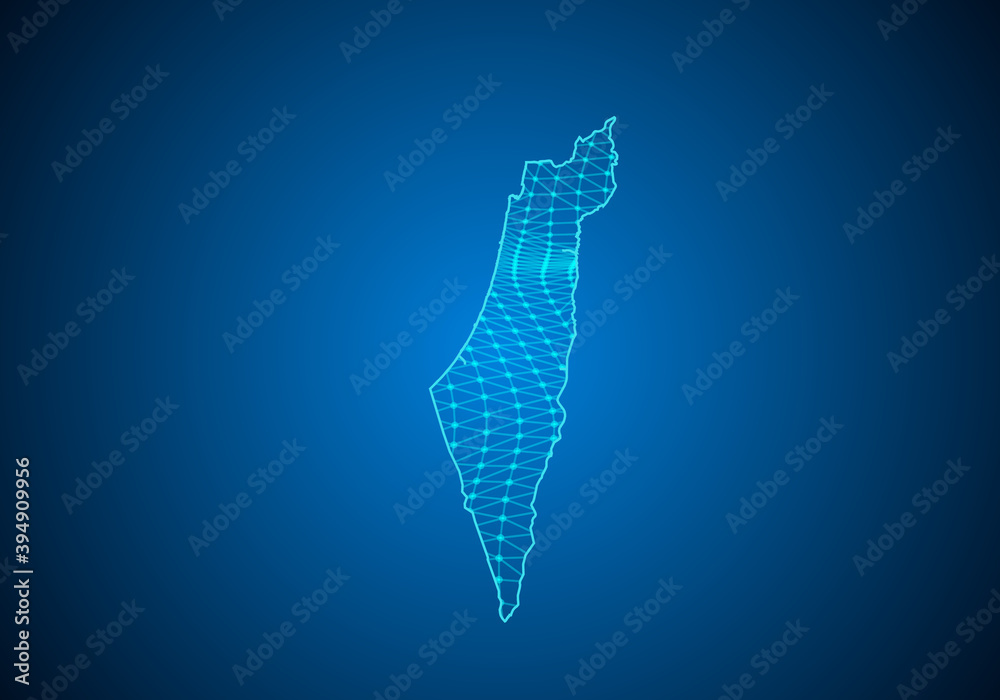 Abstract digital map of palestine with particles dots and line. polygonal network business. Wireframe landscape background. Big Data. 3d futuristic. Global network connection.