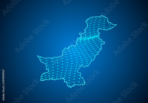 Abstract digital map of pakistan with particles dots and line. polygonal network business. Wireframe landscape background. Big Data. 3d futuristic. Global network connection.
