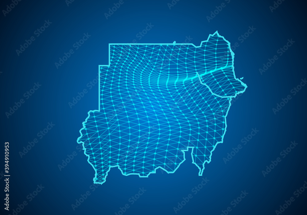 Abstract digital map of sudan with particles dots and line. polygonal network business. Wireframe landscape background. Big Data. 3d futuristic. Global network connection. Abstract digital map of sudan with particles dots and line. polygonal network business. Wireframe landscape background. Big Data. 3d futuristic. Global network connection.