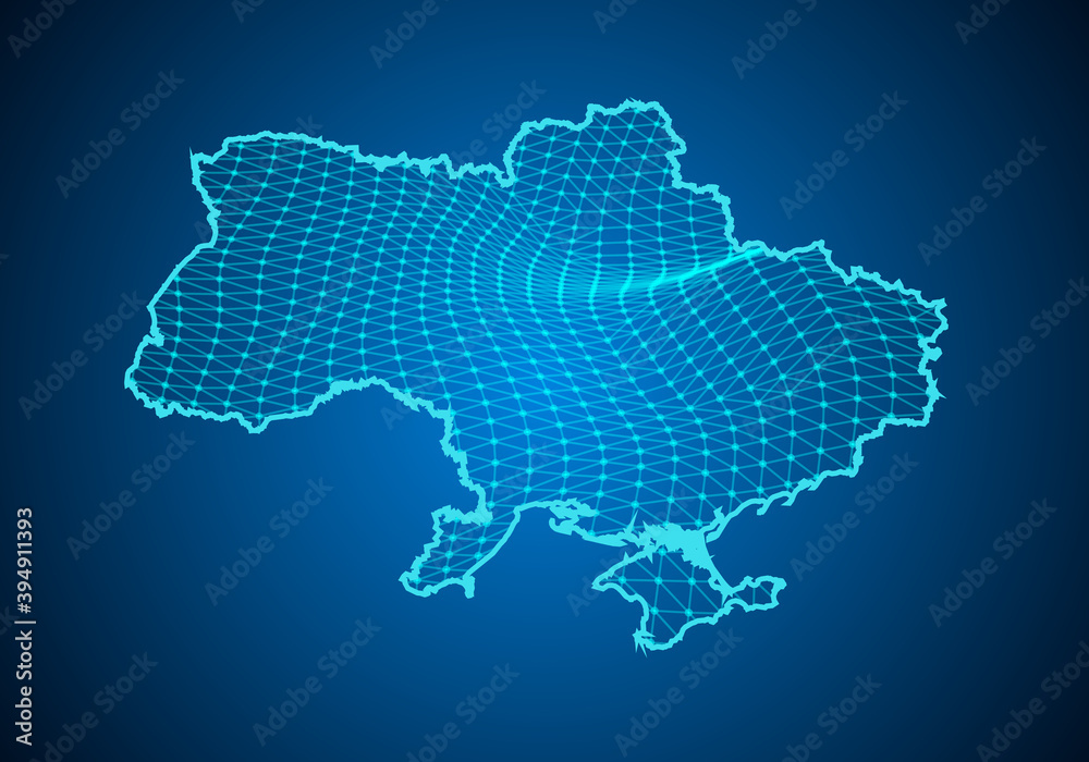 Abstract digital map of ukraine with particles dots and line. polygonal network business. Wireframe landscape background. Big Data. 3d futuristic. Global network connection.